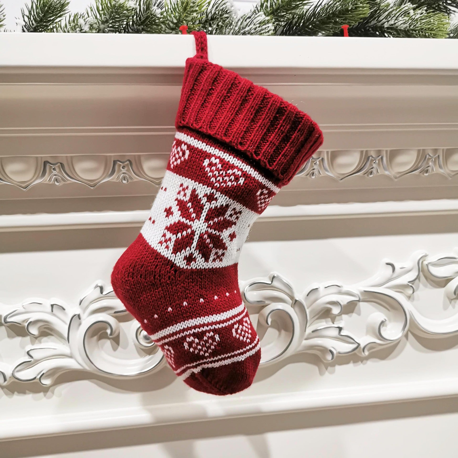 Christmas tree snowflake deer pattern knitted christmas socks gift bag