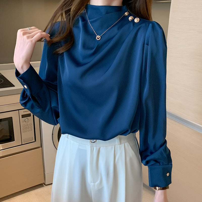 Satin Shirt Women Puff Sleeve Shirt