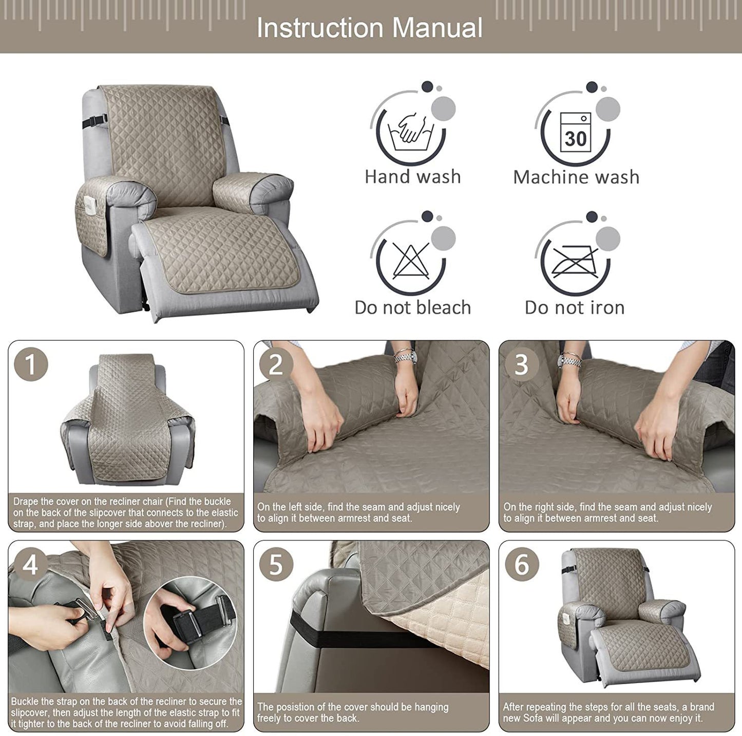 Universal Recliner Sofa Cover Integrated Sofa Slipcover Anti-Fouling Waterproof