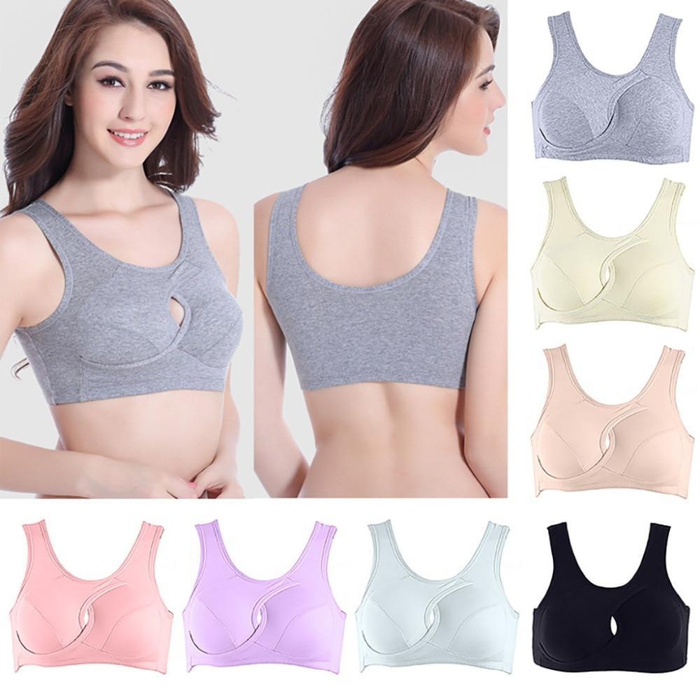 Women Bra Ladies Cotton Quake-Proof Underwear Sleep Tops No Buckles Non-Wire Lingerie with Removable Padded