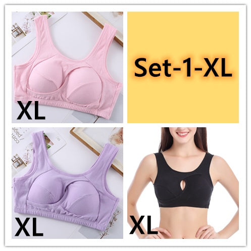 Women Bra Ladies Cotton Quake-Proof Underwear Sleep Tops No Buckles Non-Wire Lingerie with Removable Padded