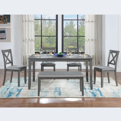 6 Piece Kitchen Dining Set, Rectangular Wooden Dining Table With 4 Upholstered Chairs