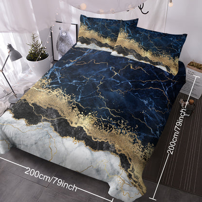 Navy Blue Duvet Cover Set Trendy Printed Design Bed Quilt Cover Set King 1 Duvet Cover 2 Pillowcases
