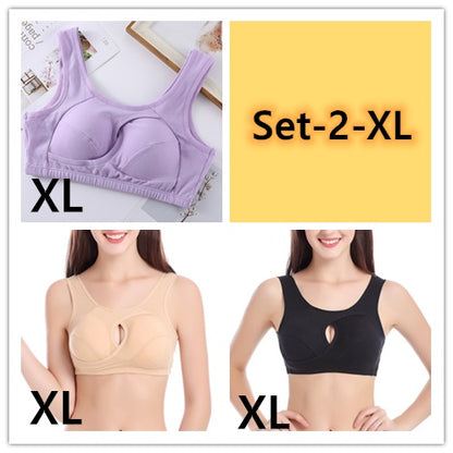 Women Bra Ladies Cotton Quake-Proof Underwear Sleep Tops No Buckles Non-Wire Lingerie with Removable Padded