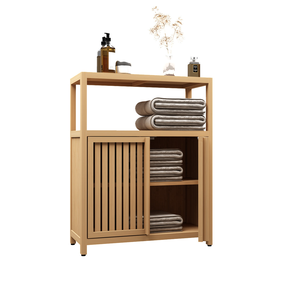 Large Capacity Bamboo Storage Cabinet Furniture for Bathroom Living Room Bathroom Bamboo Storage Cabinet With Shelves