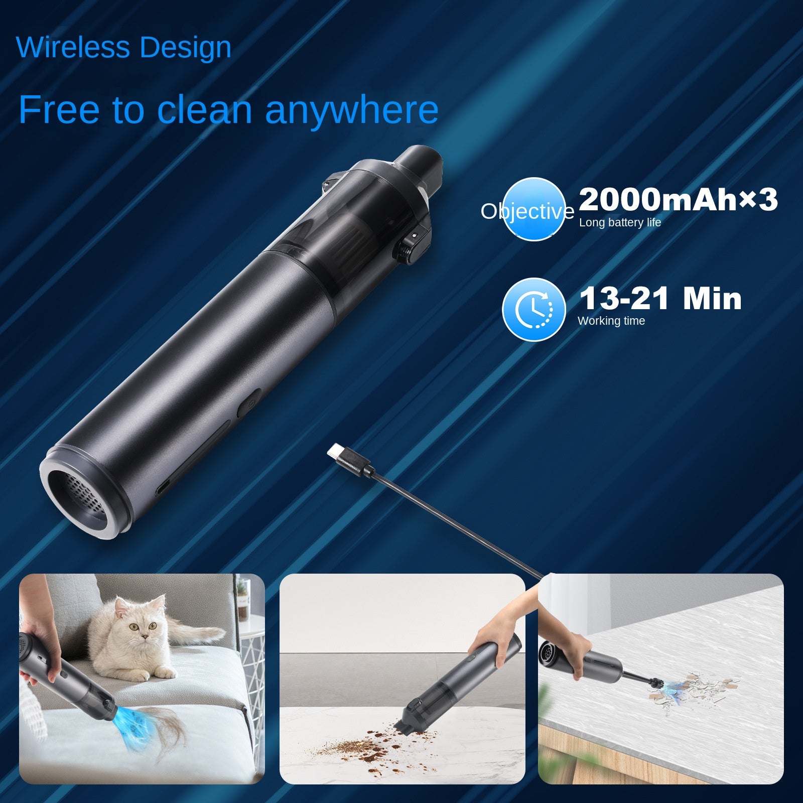Car Small High Suction Vacuum Cleaner Home Car Portable Inflatable Dual-Purpose Handheld Car Vacuum Blower
