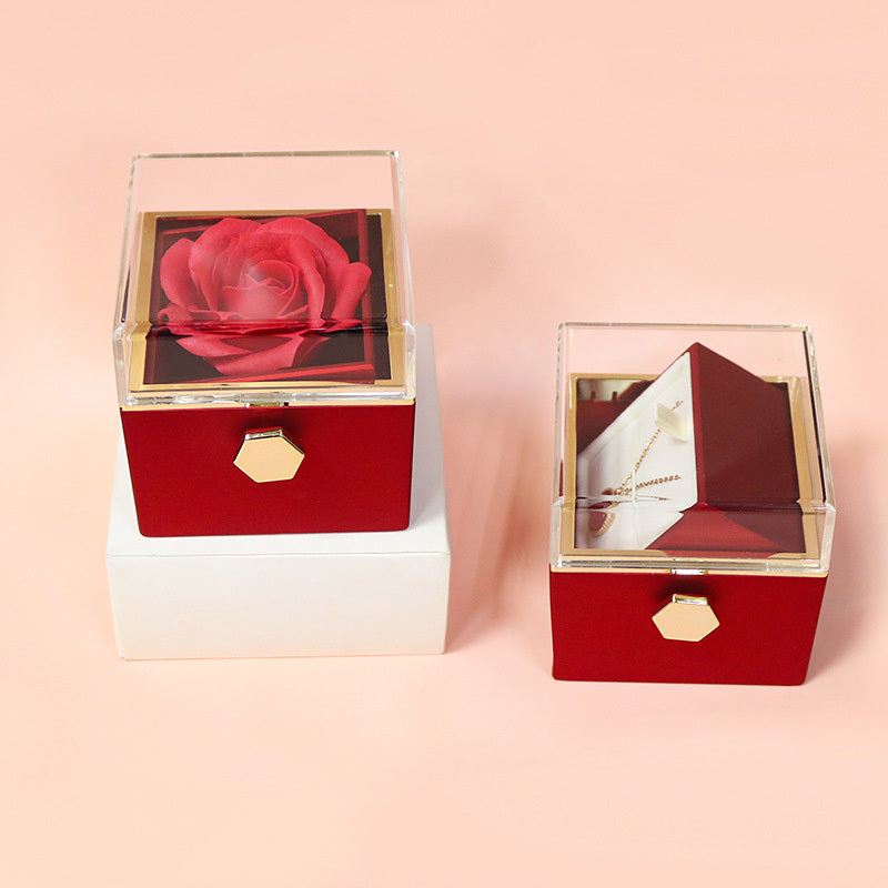 Rotating Soap Flower Rose Gift Box Creative Rotating Rose Jewelry Packaging Box Valentine's Day Gift for Women