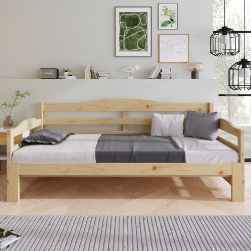 Daybed Cabin Bed SIngle Guest Bed Sofa Bed, Pull Out Trundle For Living Room And Bedroom - 3 FT 90 X190 Cm -Natural
