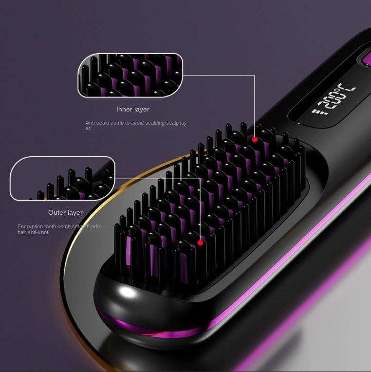 Wireless Lcd Portable Negative Ion Hair Straightening Comb Rechargeable Model That Won'T Damage Hair, Dual-Use Straightening And Curling Comb