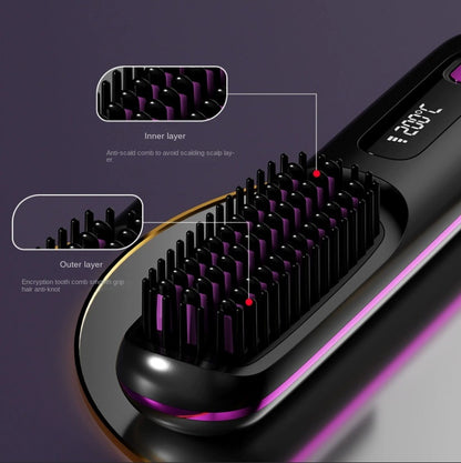 Wireless Lcd Portable Negative Ion Hair Straightening Comb Rechargeable Model That Won'T Damage Hair, Dual-Use Straightening And Curling Comb