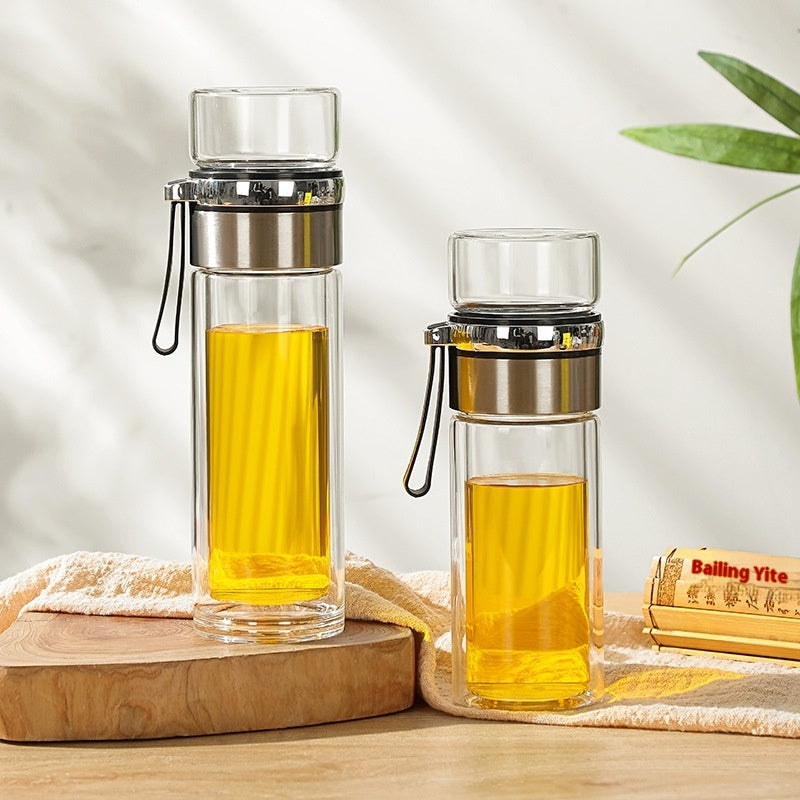 Double-layer Insulated Tea Water Separation Glass Cup