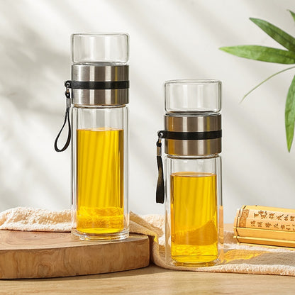 Double-layer Insulated Tea Water Separation Glass Cup