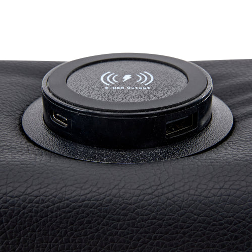 Upholstered Bed 135 X 190 McDougle Bed-4ft6, with USB Port Supports Wireless and Wired Charging, With LED Lighting and Storage Space, Without Mattress, PU-Lychee Design, Black