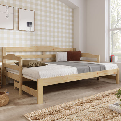 Daybed Cabin Bed SIngle Guest Bed Sofa Bed, Pull Out Trundle For Living Room And Bedroom - 3 FT 90 X190 Cm -Natural