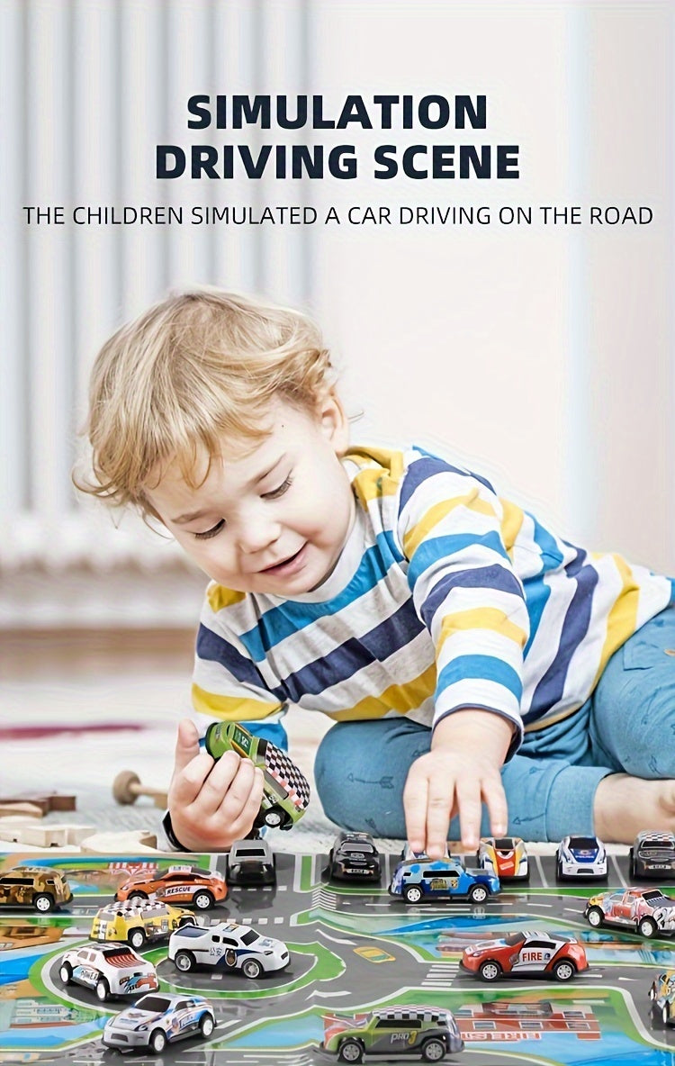 A 50-piece Alloy Toy Car Set with a Storage Box and A Foldable Play Mat