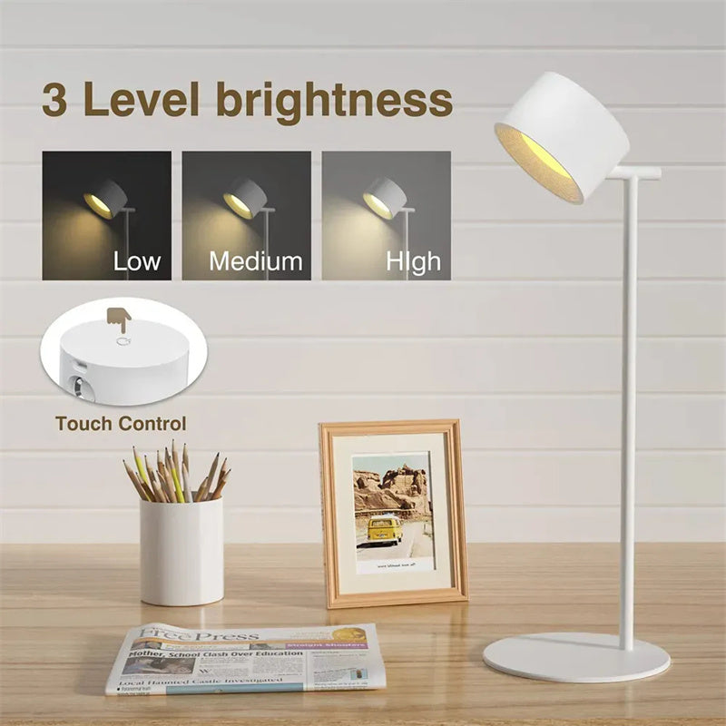 Magnetic Touchable LED USB Rechargeable Table Lamp 360 Rotate Cordless Remote Control Desk Lights Home Bedroom Wall Night Lamp