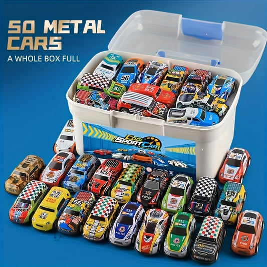 A 50-piece Alloy Toy Car Set with a Storage Box and A Foldable Play Mat