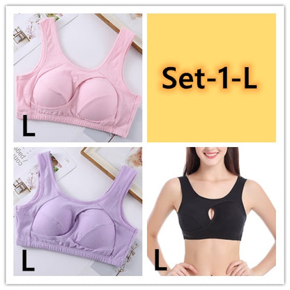 Women Bra Ladies Cotton Quake-Proof Underwear Sleep Tops No Buckles Non-Wire Lingerie with Removable Padded