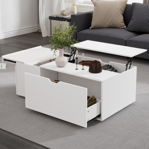 Lift Up Coffee Table, Coffee Table with Drawer, Wooden Tea Tables Sofa End Tables for Living Room Furniture, White