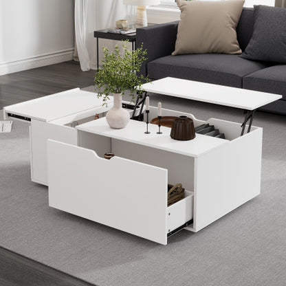 Lift Up Coffee Table, Coffee Table with Drawer, Wooden Tea Tables Sofa End Tables for Living Room Furniture, White