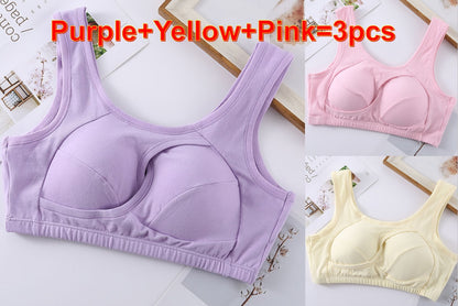 Women Bra Ladies Cotton Quake-Proof Underwear Sleep Tops No Buckles Non-Wire Lingerie with Removable Padded