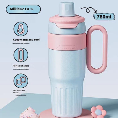 Stainless Steel With Lid Coffee Cup Thermos Large Capacity Straw Cup For Male And Female