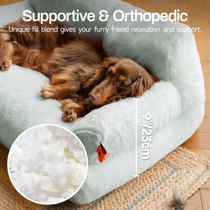 MEWOOFUN Plush Cat Bed for Indoor Cats - Washable 26x19x13 Inch Pet Couch with Non-Slip Bottom, Fluffy Small Dog Bed for Puppies & Kittens, Blue