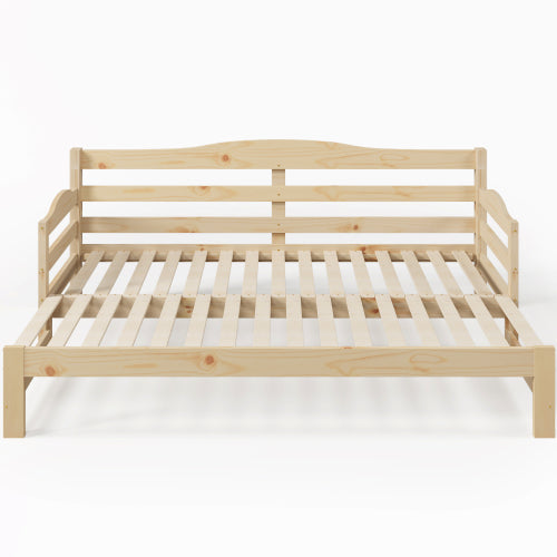 Daybed Cabin Bed SIngle Guest Bed Sofa Bed, Pull Out Trundle For Living Room And Bedroom - 3 FT 90 X190 Cm -Natural