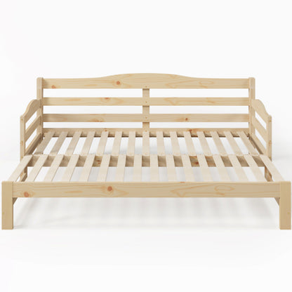 Daybed Cabin Bed SIngle Guest Bed Sofa Bed, Pull Out Trundle For Living Room And Bedroom - 3 FT 90 X190 Cm -Natural