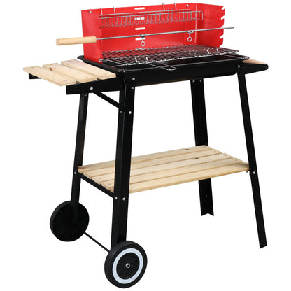 85X42X86cm Black And Red Four Legged Wheeled Square Enamel Carbon Oven