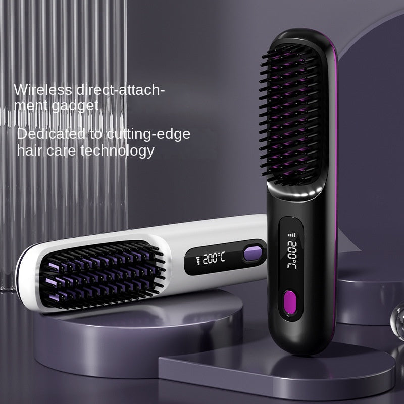 Wireless Lcd Portable Negative Ion Hair Straightening Comb Rechargeable Model That Won'T Damage Hair, Dual-Use Straightening And Curling Comb