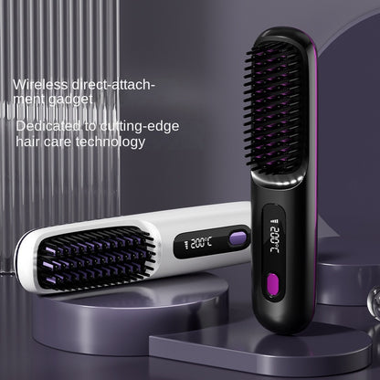Wireless Lcd Portable Negative Ion Hair Straightening Comb Rechargeable Model That Won'T Damage Hair, Dual-Use Straightening And Curling Comb