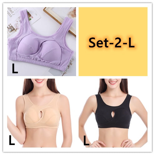 Women Bra Ladies Cotton Quake-Proof Underwear Sleep Tops No Buckles Non-Wire Lingerie with Removable Padded