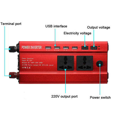6000W Car Power Inverter Converter DC 12V To AC 240V 4 USB 2 UK Socket Sine Wave