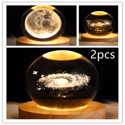 LED Night Light Galaxy Crystal Ball Table Lamp 3D Planet Moon Lamp Bedroom Home Decor for Kids Party Children Birthday Gifts