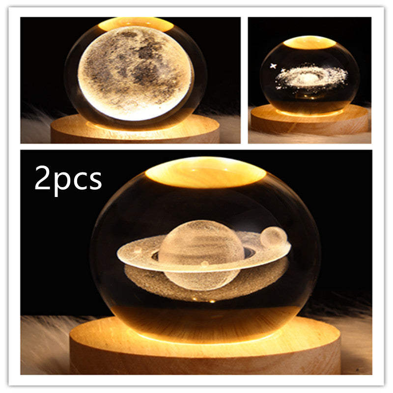 LED Night Light Galaxy Crystal Ball Table Lamp 3D Planet Moon Lamp Bedroom Home Decor for Kids Party Children Birthday Gifts