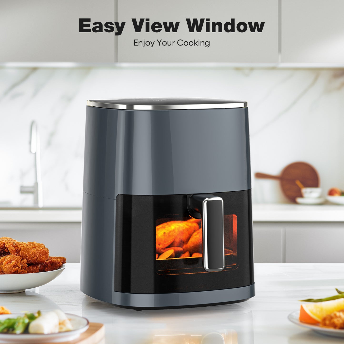 Air Fryer 6 Quart Capacity With Window Square Air Fryer 12-in-1 Air Fry, Roast, Reheat, Dehydrate, Bake, Steam With 400F