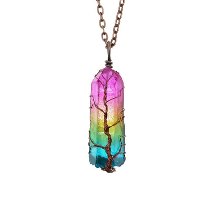 Stone Crystal Pillar Tree of Life Pendant Ins Fashion Necklace