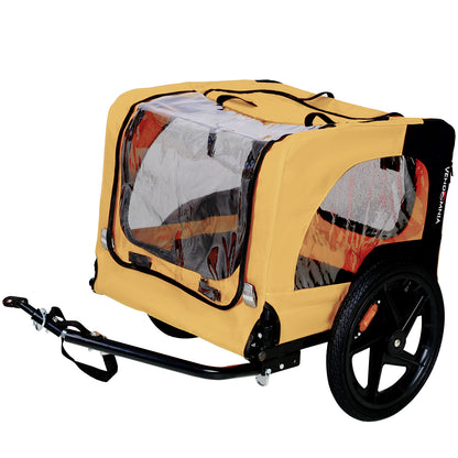Yellow Outdoor Heavy Duty Foldable Practical Pet Stroller Dog Carrier with Bicycle Tow