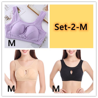 Women Bra Ladies Cotton Quake-Proof Underwear Sleep Tops No Buckles Non-Wire Lingerie with Removable Padded