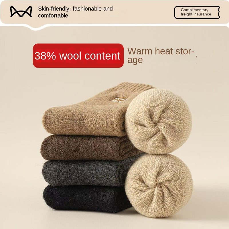 Wool Socks Women's Winter Mid-tube Fleece-lined Thick Warm Heat Storage Winter Super Thick Cashmere Women's Stockings
