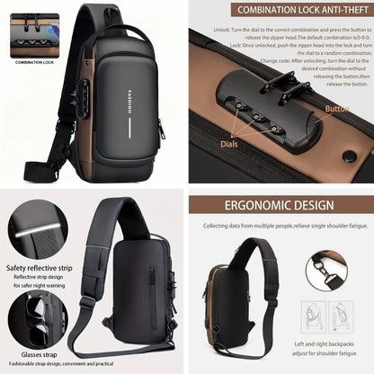 Men S Waterproof Motorcycle Chest Bag - Anti-Theft Shoulder Bag Oxford Fabric