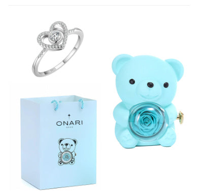 Eternal Rose Teddy Bear Gifts Box with Necklace Rotate Rose Jewelry Box Valentine Wedding Storage Gift Case for Women Girlfriend