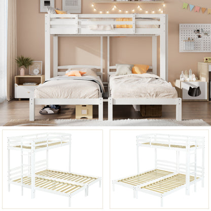 Bunk Bed Triple Sleeper with Side Ladder for Children and Teens 3FT, White 90x190cm,90x200cm Mattress Not Included