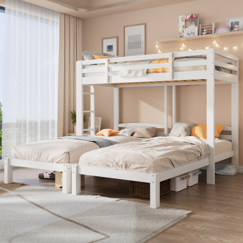 Bunk Bed Triple Sleeper with Side Ladder for Children and Teens 3FT, White 90x190cm,90x200cm Mattress Not Included