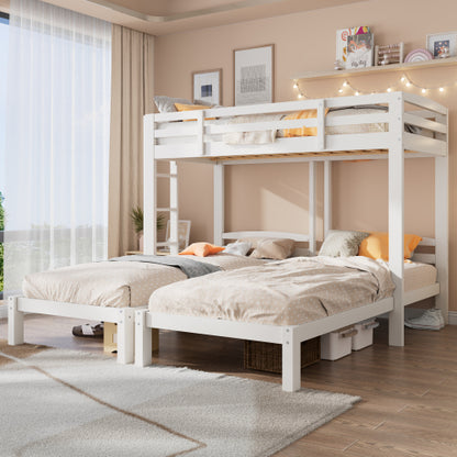 Bunk Bed Triple Sleeper with Side Ladder for Children and Teens 3FT, White 90x190cm,90x200cm Mattress Not Included