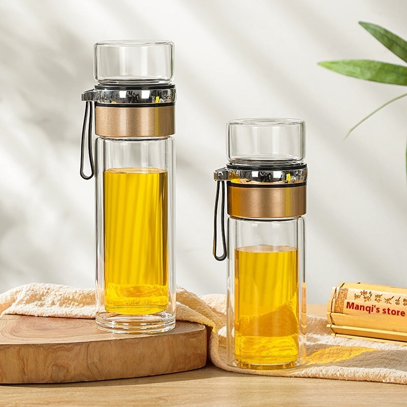 Double-layer Insulated Tea Water Separation Glass Cup