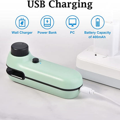 2-in-1 Mini Bag Sealer & Cutter – USB Rechargeable Heat Sealer with Magnetic Base