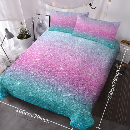 Girly Duvet Cover Rainbow Glitter Ombre Bedding Sets 3 Pcs Chic Purple Blue Green Pastel Bedspreads Sparkle Quilt Cover Set With 2 Pillow Shams