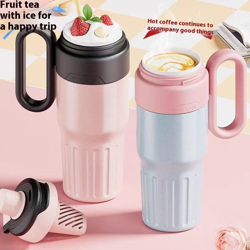 Stainless Steel With Lid Coffee Cup Thermos Large Capacity Straw Cup For Male And Female